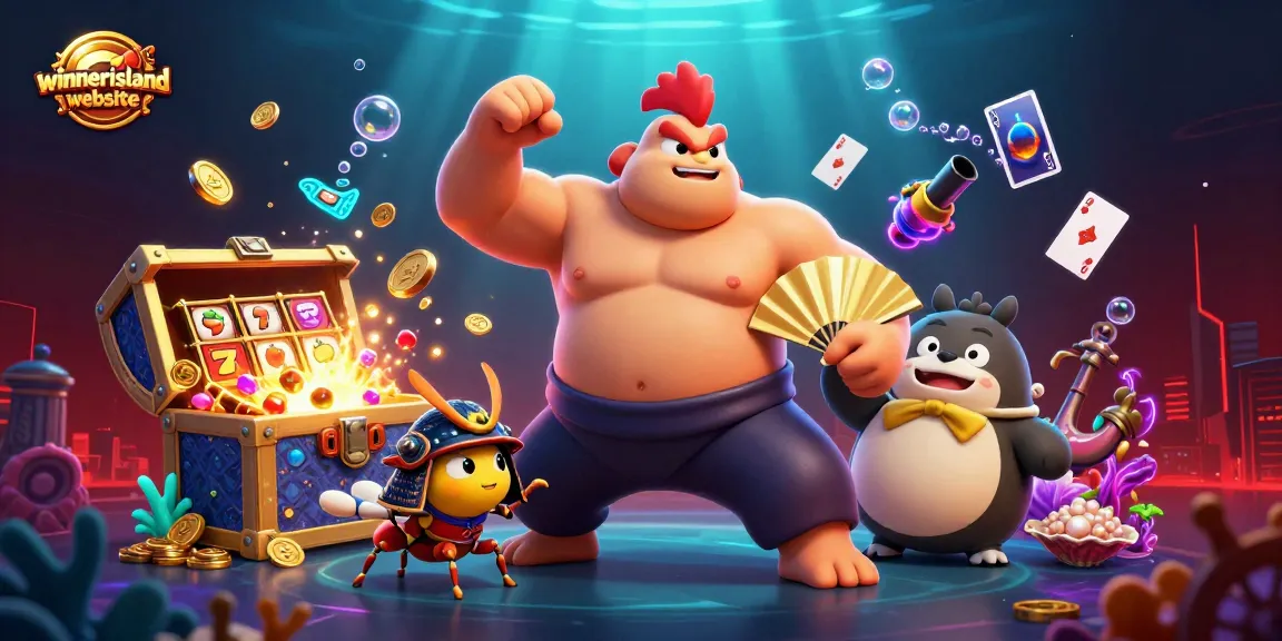 Experience the thrill on the winnerisland website with vibrant casino action in this colorful 3D scene.