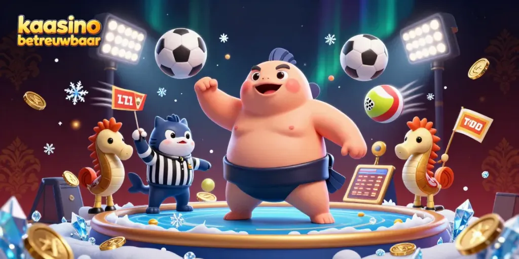Experience excitement in this competitive scene at kaasino betrouwbaar featuring a blowfish sumo wrestling.
